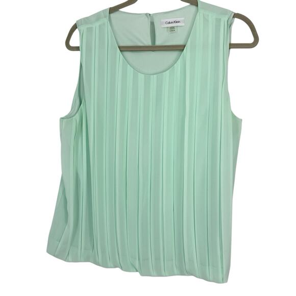 Calvin Klein Pleated Sleeveless Chiffon Top women Size XL Mint Green - Picture 2 of 8